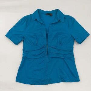 Vintage Y2K Seduction Short Sleeve Fitted Top in Blue Size M/S